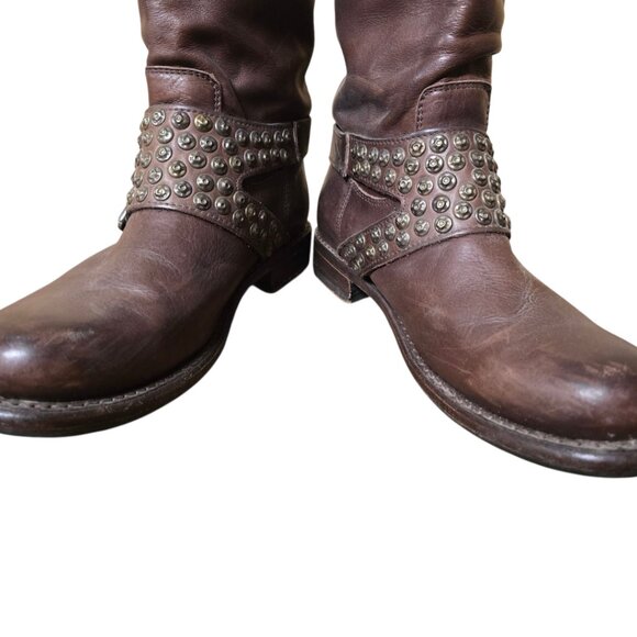 Ladies Frye Jenna Studded Brown Leather Boots - Picture 2 of 7
